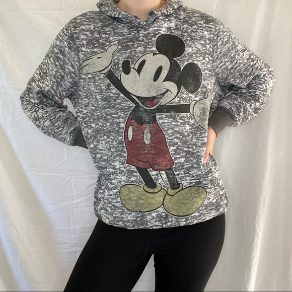 Disney Mickey Mouse Graphic Patterned Gray Hoodie - Picture 3 of 7